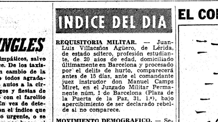 Villacañas Agüero, reclamado por la justicia / LA VANGUARDIA, 19 DE AGOSTO DE 1964