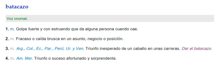 Batacazo, según el Diccionario de la Lengua Española