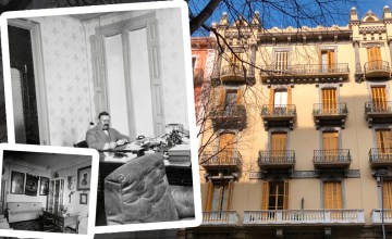 Joan Gamper, en su despacho y la fachada de su casa, calle Girona, 4 de Barcelona / PdF