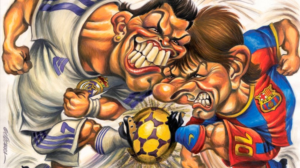 Caricatura de Ronaldo contra Messi, uno de los mayores duelos futbolísticos de la historia / JOAN VIZCARRA