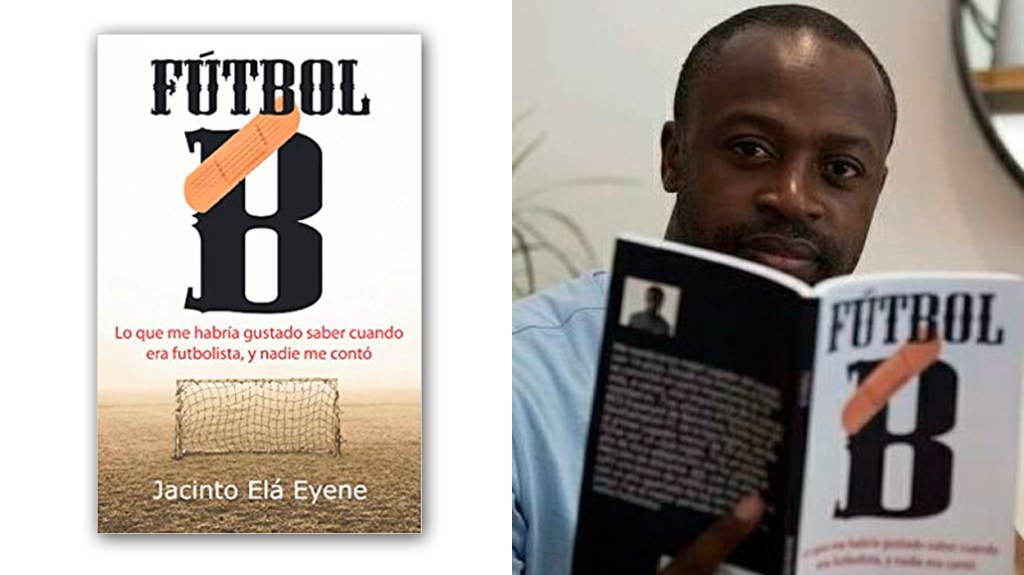 Jacinto Elá con su libro 'Fútbol B' / FOTOMONTAJE DE PdF