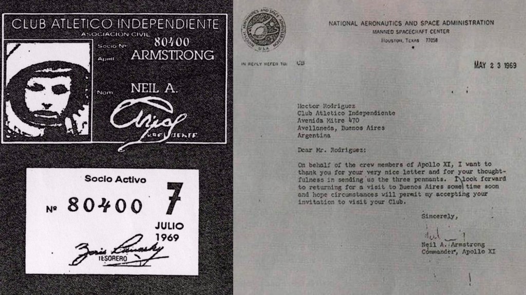 Carné de socio de Independiente de Neil Armstrong y carta de agradecimiento al club / FOTOMONTAJE DE PdF