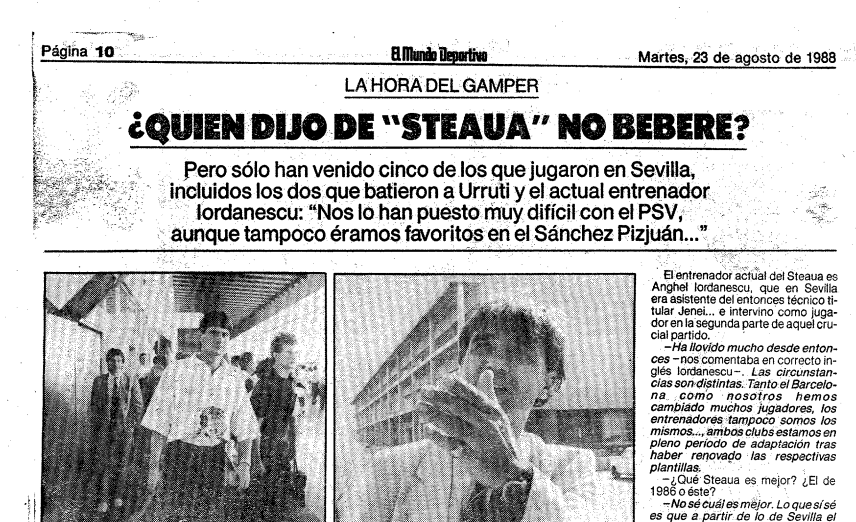 'El Mundo Deportivo' informó con este juego de palabras de la presencia del Steaua en el Gamper de 1988