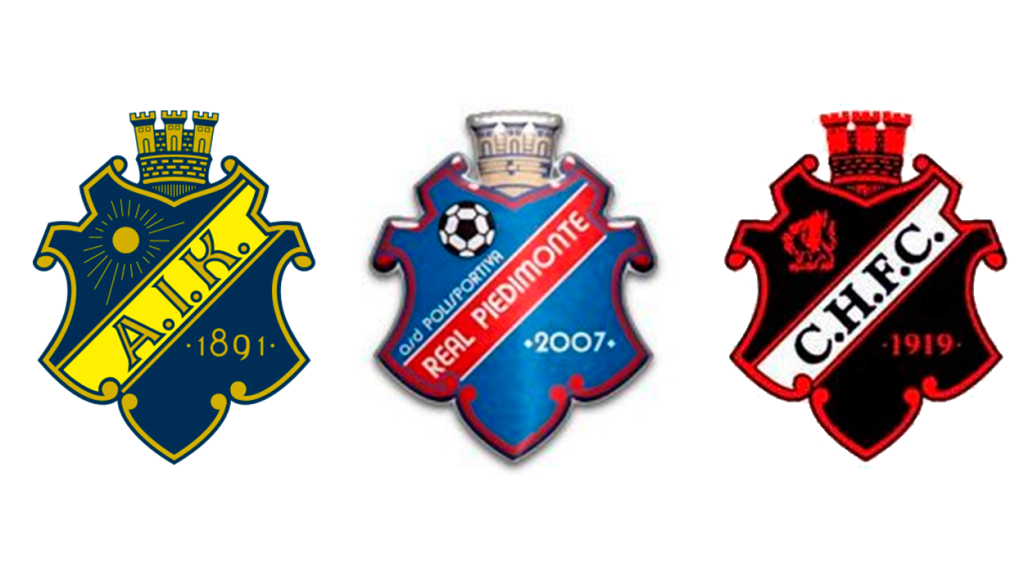 Los escudos idénticos del AIK, el Real Piedimonte y el Chiswick / FOTOMONTAJE DE PdF