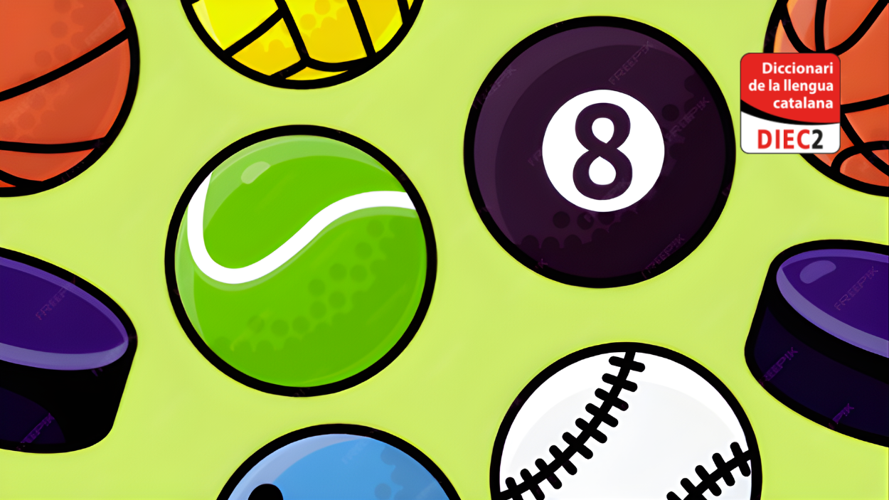 Bolas y pelotas de distintos deportes, pero no de fútbol, junto al logo del DIEC