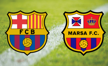 Los escudos del FC Barcelona y el Marsa FC