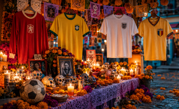 Un altar de muertos de México con las camisetas del grupo de la muerte del Mundial de 1970 / IA