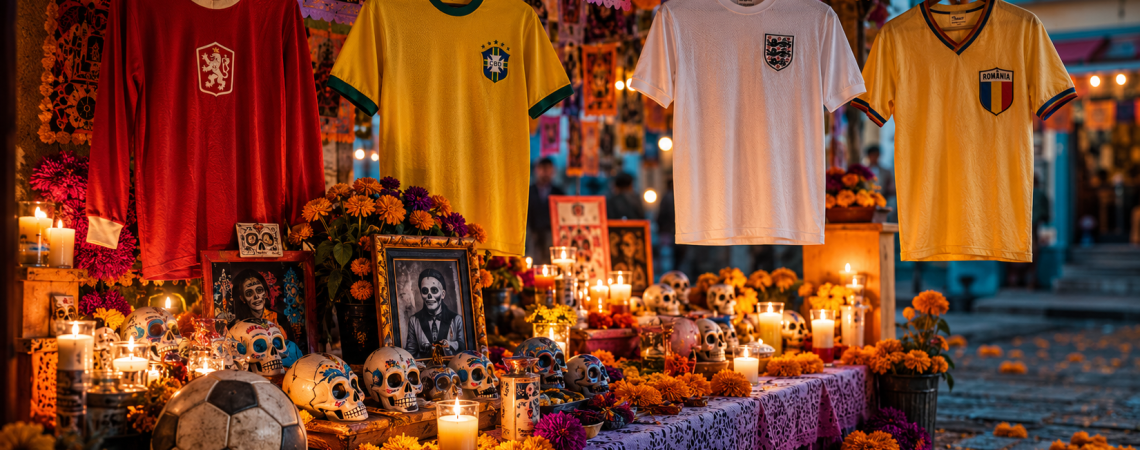 Un altar de muertos de México con las camisetas del grupo de la muerte del Mundial de 1970 / IA