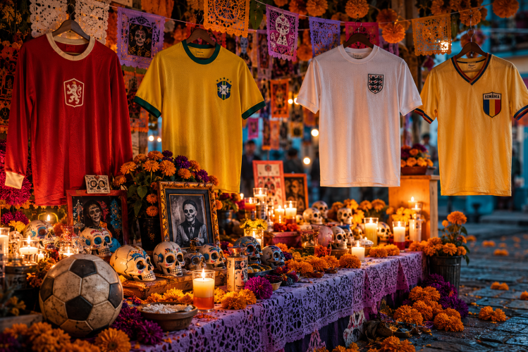 Un altar de muertos de México con las camisetas del grupo de la muerte del Mundial de 1970 / IA
